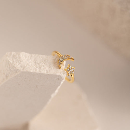 Pave Star and Moon Ring
