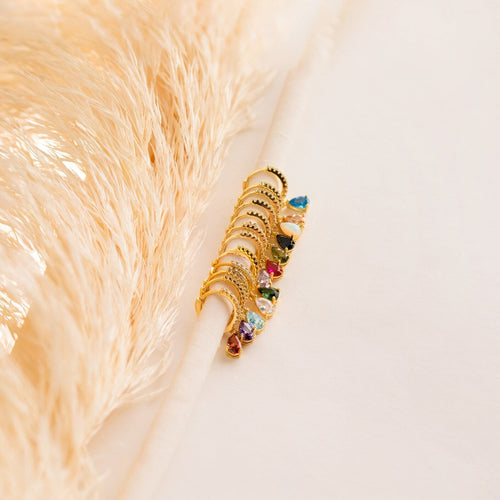 Birthstone Teardrop Diamond Huggie Earrings