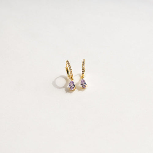Birthstone Teardrop Diamond Huggie Earrings