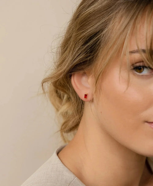 Baguette Birthstone Stud Earrings
