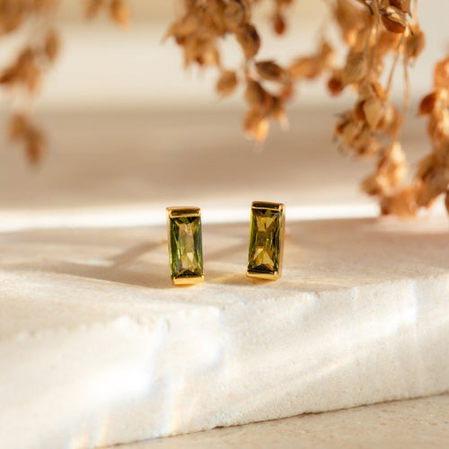 Baguette Birthstone Stud Earrings