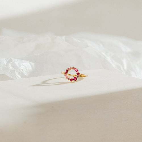 Empress Ruby Gemstone Cluster Circle Ring: Radiant Feminine Power