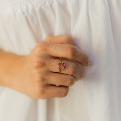 Empress Ruby Gemstone Cluster Circle Ring: Radiant Feminine Power