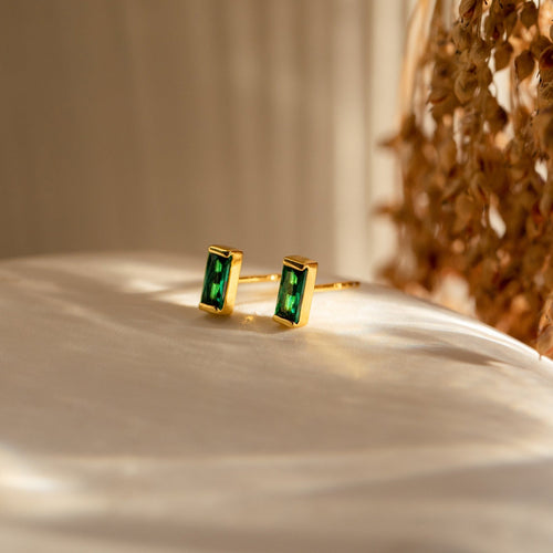 Baguette Birthstone Stud Earrings