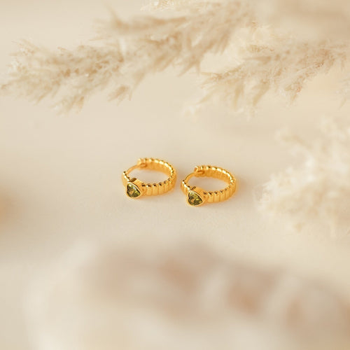 Peridot Heart Huggie Earrings