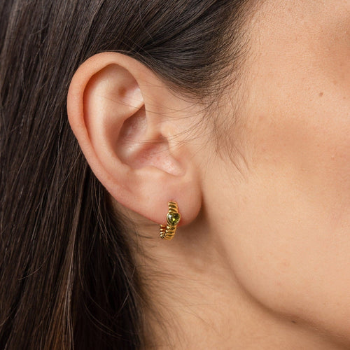 Peridot Heart Huggie Earrings