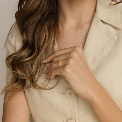 Crescent Pearl Stacking Ring