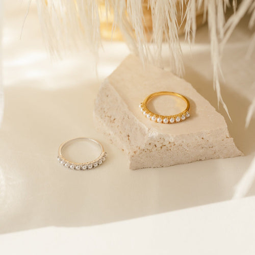 Crescent Pearl Stacking Ring