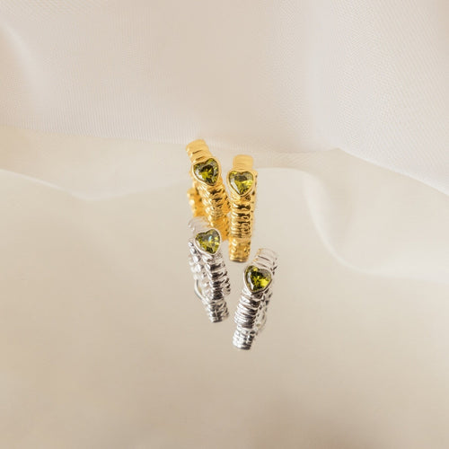 Peridot Heart Huggie Earrings