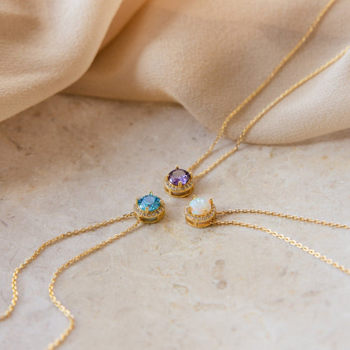 Halo Birthstone Necklace