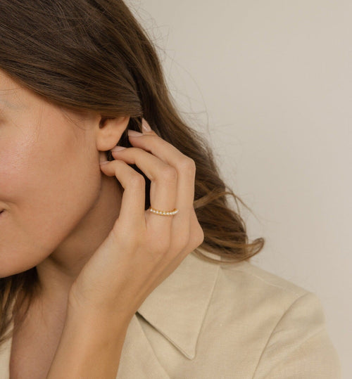 Crescent Pearl Stacking Ring