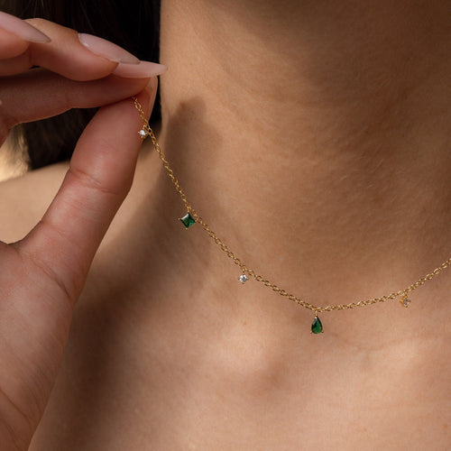 Emerald Diamond Station Necklace