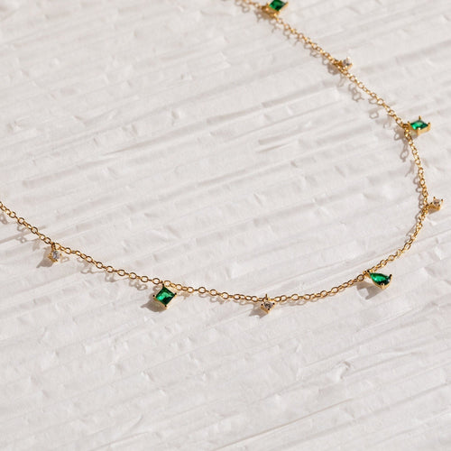Emerald Diamond Station Necklace