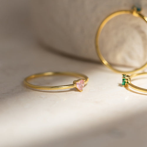 Heart-Shaped Birthstone Stacking Ring