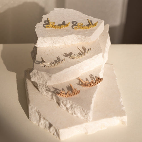 Everyday Elegance: Minimalist Name Charm Stud Earrings