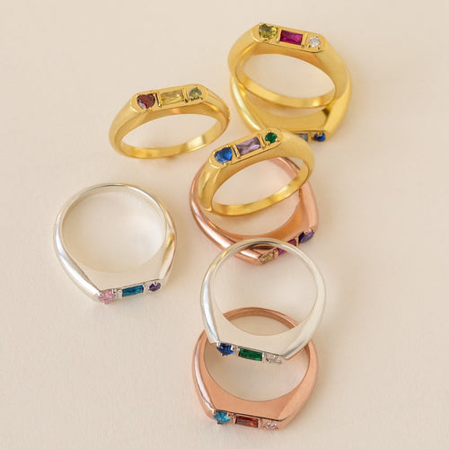 Tri-Gemstone Birthstone Signet Ring