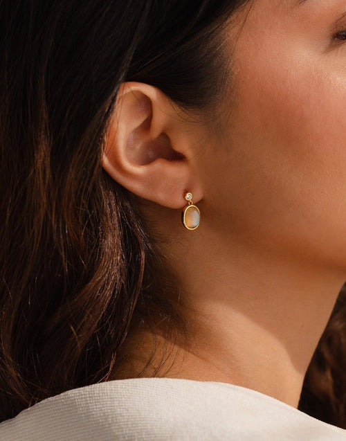 Moonstone Drop Earrings with Diamond Stud