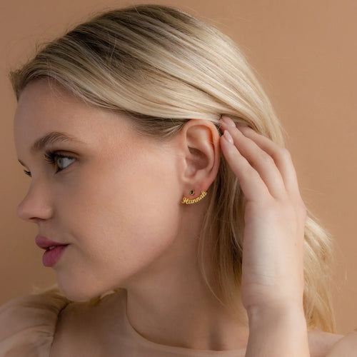 Personalized Birthstone Name Wrap-around Earrings