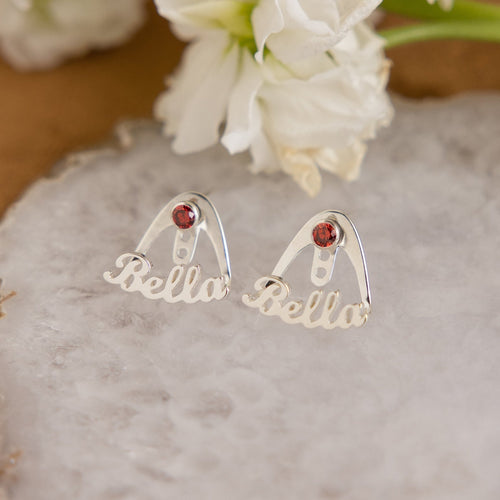 Personalized Birthstone Name Wrap-around Earrings