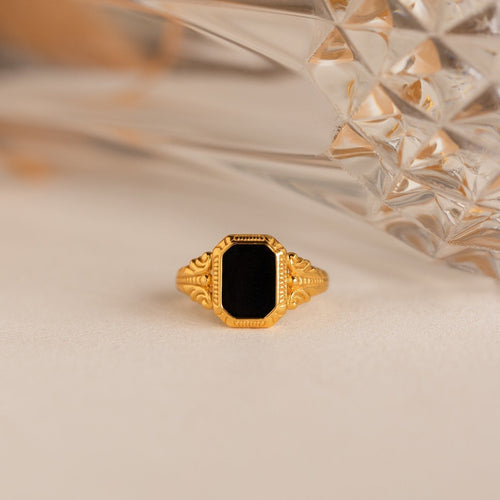 Vintage-Inspired Black Enamel Signet Ring