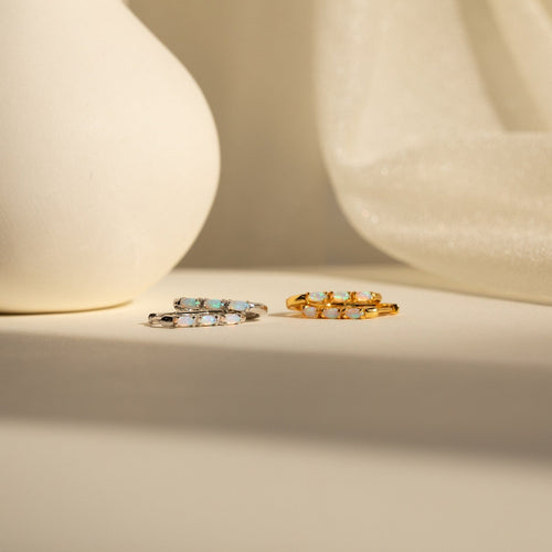 Boho Opal Huggie Hoop Earrings