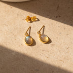 Moonstone Drop Earrings with Diamond Stud