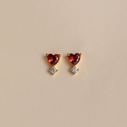 Garnet Heart Drop Stud Earrings