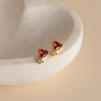 Garnet Heart Drop Stud Earrings