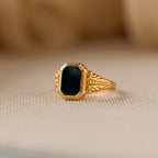 Vintage-Inspired Black Enamel Signet Ring