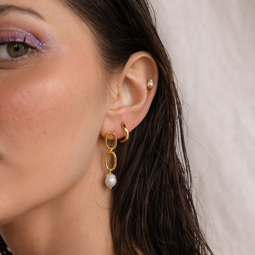 Splash of Elegance Pearl Drop Chain Link Earrings