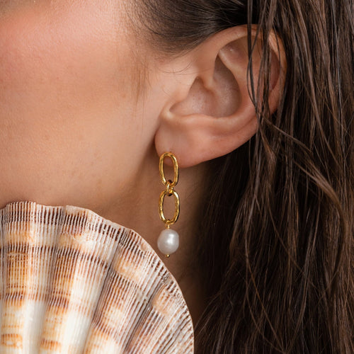 Splash of Elegance Pearl Drop Chain Link Earrings