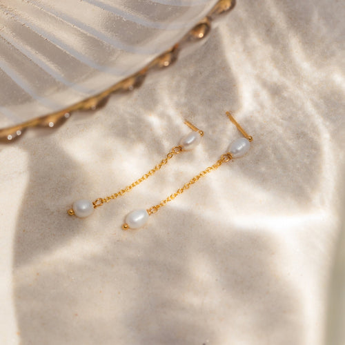 Subtle Pearl Drop Chain Earrings