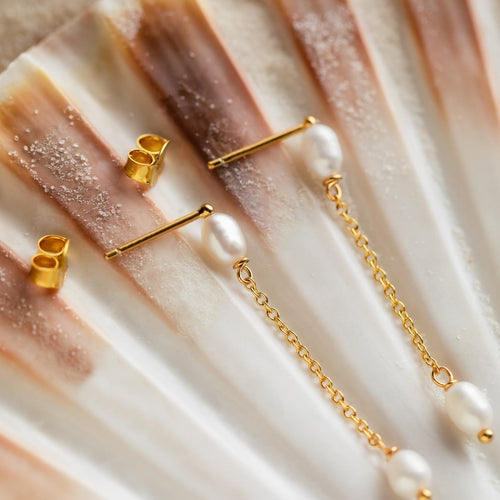 Subtle Pearl Drop Chain Earrings