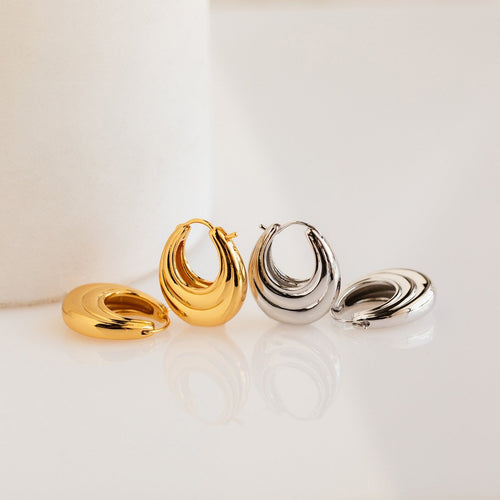 Statement Ribbed Oval Hoop Earrings