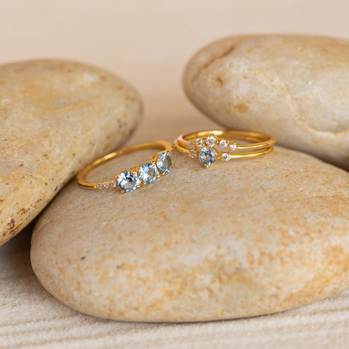 Tranquil Aquamarine Stacking Ring Set: Embrace Ocean-Inspired Serenity