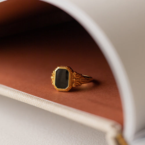 Vintage-Inspired Black Enamel Signet Ring