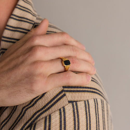 Vintage-Inspired Black Enamel Signet Ring