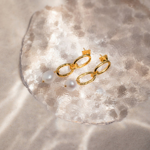 Splash of Elegance Pearl Drop Chain Link Earrings