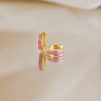 Exquisite Magenta Opal Inlay Huggie Hoop Earrings