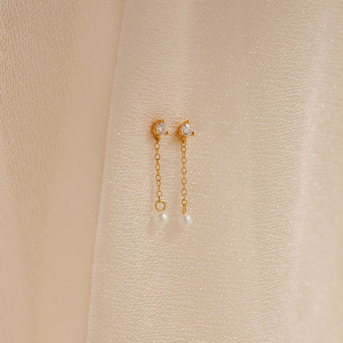 Diamond Pearl Drop Earrings