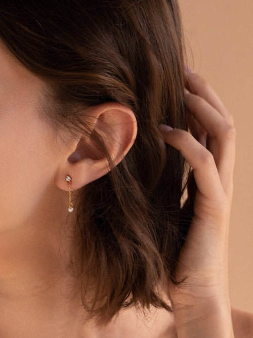 Diamond Pearl Drop Earrings