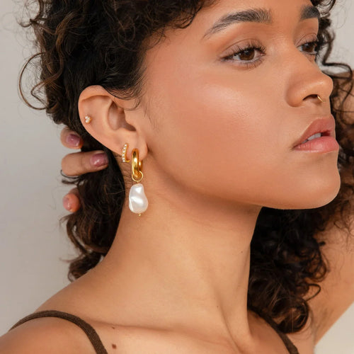 Baroque Pearl Drop Hoop Earrings
