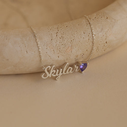 Mellow Name Heart Birthstone Necklace