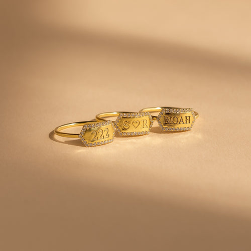 Engraved Hexagon Ring