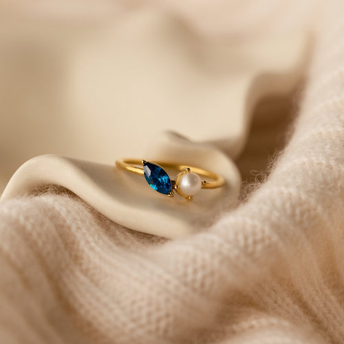 Marquise Birthstone & Pearl Stackable Ring