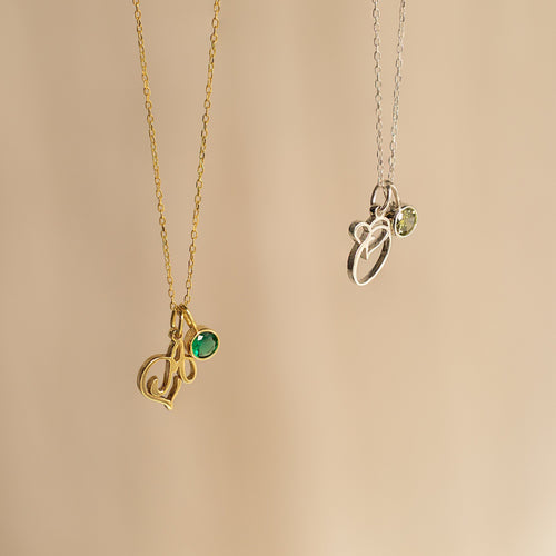 Initial Heart Birthstone Necklace
