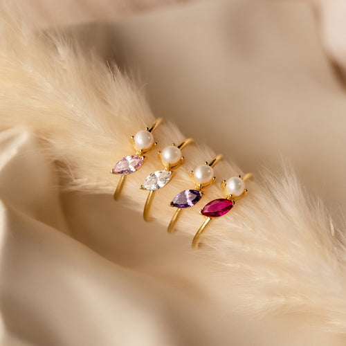 Marquise Birthstone & Pearl Stackable Ring