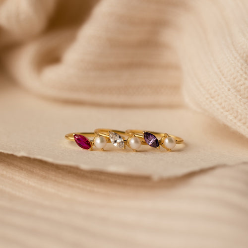 Marquise Birthstone & Pearl Stackable Ring