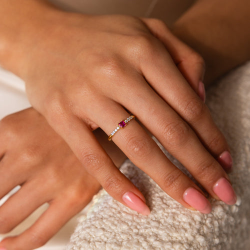 Regal Radiance: The Pave Princess Birthstone Ring