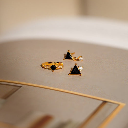 Black Art Deco Earrings Set